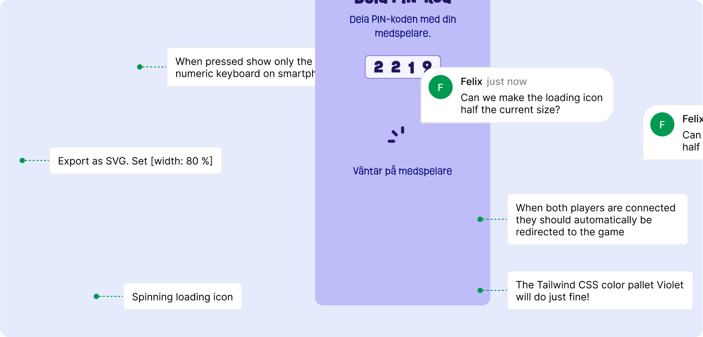 Prototype in Figma with comments and annotations