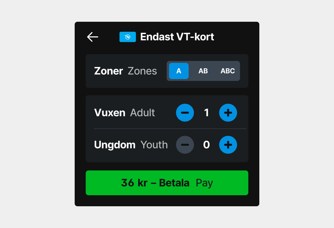 Interface showing zone and group ticket selection options